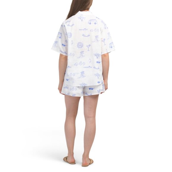 BY FRANKIE White/Blue Cotton Paradiso Wave Short Set - Picture 2 of 2